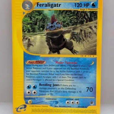 Sale Photo Thumbnail #392: Feraligatr Pokémon trading card, Expedition Base Set #47/165, released by Nintendo in 2002.