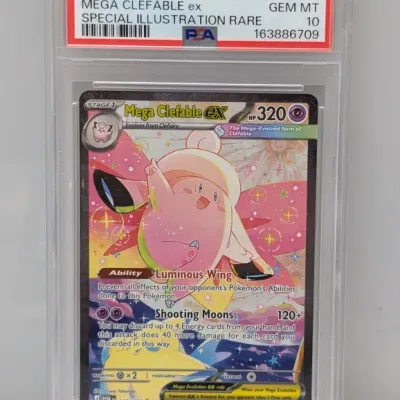 Sale Photo Thumbnail #180: PSA-graded 10 Gem Mint Mega Clefable ex Special Illustration Rare Pokémon trading card, #119/088.