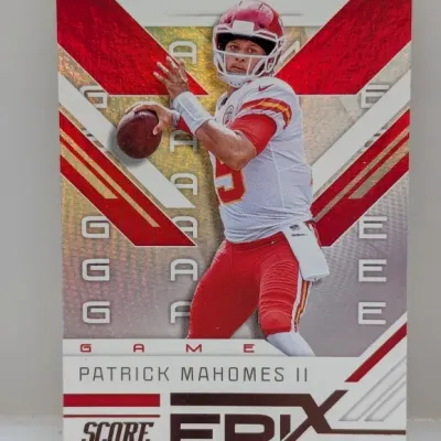 Sale Photo Thumbnail #907: Panini Score Epix Game trading card featuring Patrick Mahomes II of the Kansas City Chiefs in clean condition.