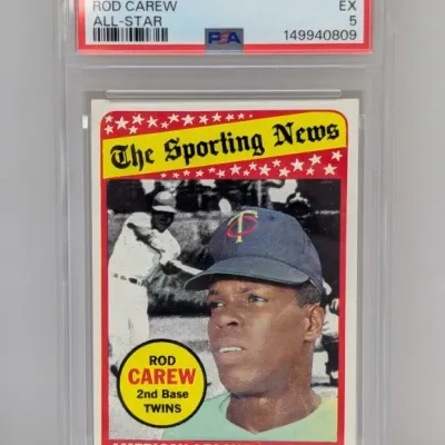 Sale Photo Thumbnail #121: PSA-graded EX 5 1969 Topps Rod Carew All-Star baseball card (#419) in a protective slab.
