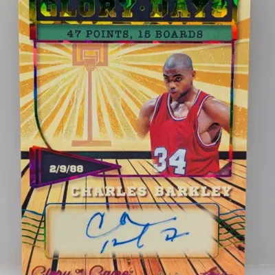 Sale Photo Thumbnail #187: Leaf Glory of the Game Charles Barkley autographed 'Glory Days' insert basketball card, serial numbered 3/8.