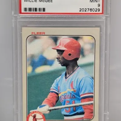 Sale Photo Thumbnail #105: PSA-graded 1983 Fleer Willie McGee #15 baseball card, MINT 9.