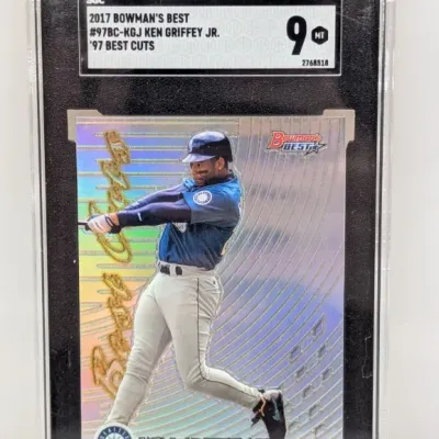 Sale Photo Thumbnail #59: SGC-graded 9 Mint 2017 Bowman's Best '97 Best Cuts Ken Griffey Jr. baseball card (#97BC-KGJ) in a protective slab.