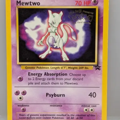 Sale Photo Thumbnail #290: Vintage 1999 Pokémon Wizards of the Coast Mewtwo #3 promo card, released for Kids WB Presents Pokémon: The First Movie.