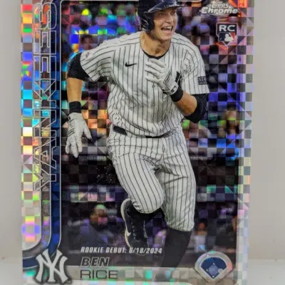 Sale Photo Thumbnail #605: 2024 Topps Chrome Ben Rice Rookie Debut X-Fractor refractor baseball card for the New York Yankees.