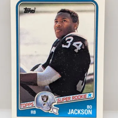 Sale Photo Thumbnail #625: 1988 Topps Bo Jackson Super Rookie football card #327, featuring the Los Angeles Raiders running back.