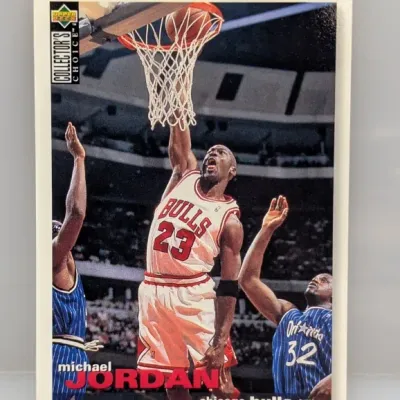 Sale Photo Thumbnail #933: 1995-96 Upper Deck Collector's Choice Michael Jordan basketball trading card #23 featuring an action shot against the Orlando Magic.