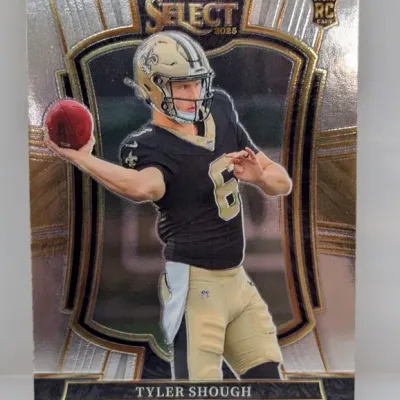 Sale Photo Thumbnail #103: 2023 Panini Select Draft Picks Tyler Shough rookie card featuring metallic silver borders and gold accents.
