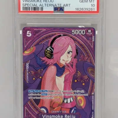 Sale Photo Thumbnail #84: PSA GEM MT 10 graded Vinsmoke Reiju Special Alternate Art card #031 from the One Piece Card Game.