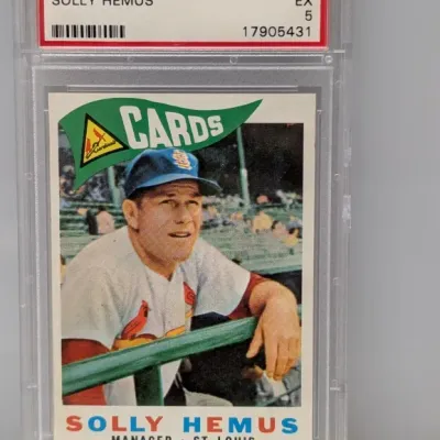 Sale Photo Thumbnail #265: PSA-graded EX 5 1960 Topps Solly Hemus baseball card #218, featuring the St. Louis Cardinals manager.