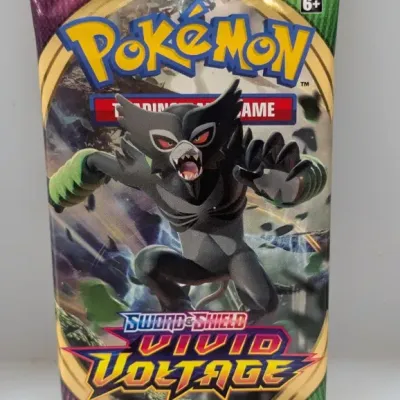 Sale Photo Thumbnail #542: Sealed Pokémon Sword & Shield Vivid Voltage booster pack featuring Zarude artwork.