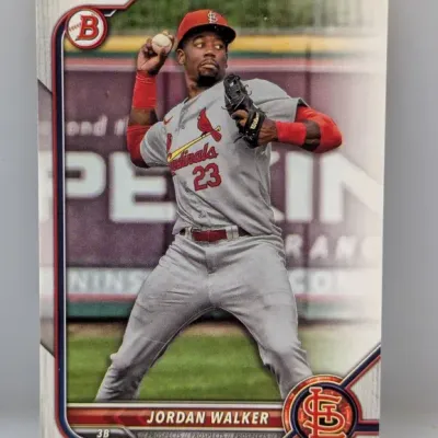 Sale Photo Thumbnail #374: Bowman Prospects baseball trading card featuring Jordan Walker of the St. Louis Cardinals in good condition.