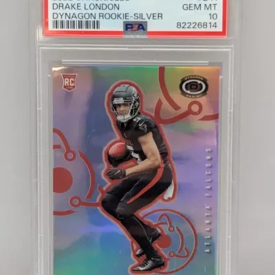 Sale Photo Thumbnail #177: PSA-graded GEM MT 10 2022 Panini Chronicles Dynagon Rookie-Silver Drake London football card #D11.