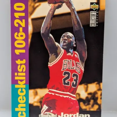 Sale Photo Thumbnail #809: 1994-95 Upper Deck Collector's Choice Michael Jordan Checklist #210 basketball card in good condition.