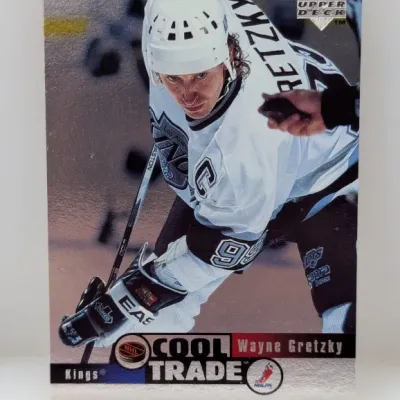 Sale Photo Thumbnail #794: Wayne Gretzky Upper Deck 'Cool Trade' Los Angeles Kings hockey trading card in overall good condition.