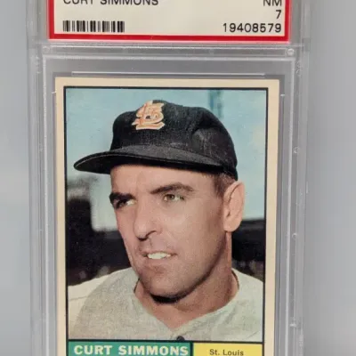 Sale Photo Thumbnail #281: PSA-graded NM 7 1961 Topps Curt Simmons #11 St. Louis Cardinals baseball card.