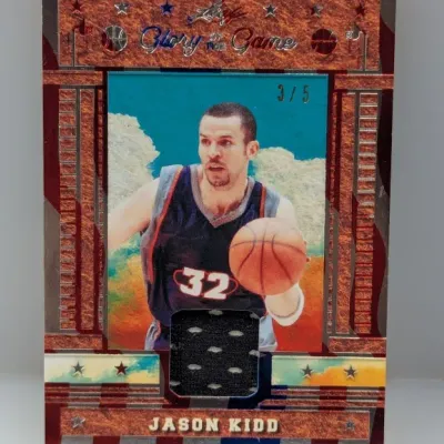 Sale Photo Thumbnail #411: Leaf Glory of the Game Jason Kidd jersey patch basketball card, limited edition numbered 3/5.