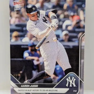 Sale Photo Thumbnail #365: Topps Now Aaron Judge baseball trading card, commemorating his milestone as the fastest player in MLB history to 350 home runs, in clean condition.