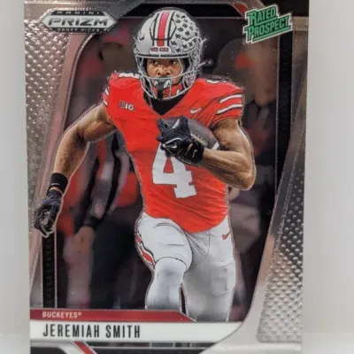 Sale Photo Thumbnail #286: Panini Prizm Draft Picks Jeremiah Smith 'Rated Prospect' trading card featuring the Ohio State Buckeyes wide receiver.