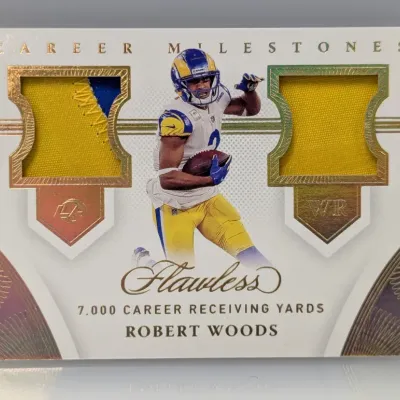 Sale Photo Thumbnail #337: Panini Flawless Career Milestones Robert Woods dual-patch trading card, numbered 01/10.