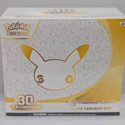 Sale Photo Thumbnail #148: Sealed Pokémon Center Celebrations Elite Trainer Box featuring gold and white 25th anniversary branding.