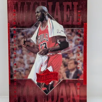 Sale Photo Thumbnail #76: 1998 Upper Deck Michael Jordan 'Records & Performances' foil basketball trading card featuring his 1998 NBA Finals Game 6 performance.
