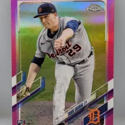 Sale Photo Thumbnail #516: 2021 Topps Chrome Tarik Skubal Pink Refractor rookie baseball card #153.
