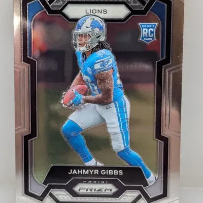 Sale Photo Thumbnail #270: 2023 Panini Prizm Jahmyr Gibbs Detroit Lions rookie trading card.