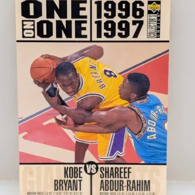 Sale Photo Thumbnail #371: 1996-1997 Upper Deck Collector's Choice One on One basketball card featuring Kobe Bryant vs. Shareef Abdur-Rahim.