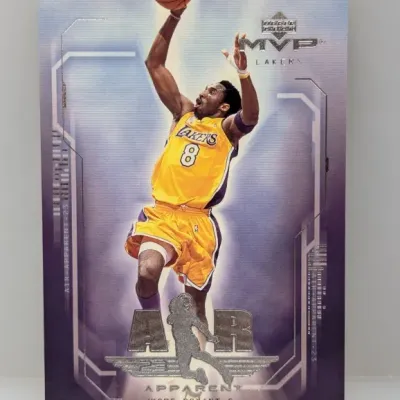 Sale Photo Thumbnail #257: Kobe Bryant Upper Deck MVP "Air Apparent" basketball trading card featuring the Los Angeles Lakers star in his yellow #8 jersey.