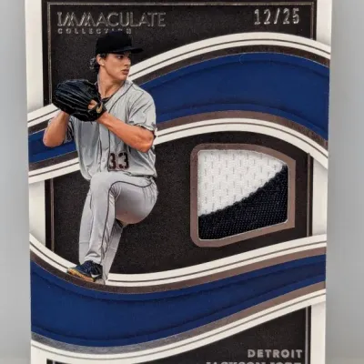 Sale Photo Thumbnail #315: Panini Immaculate Collection Jackson Jobe baseball trading card with uniform patch relic, serial numbered 12/25.