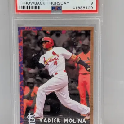 Sale Photo Thumbnail #134: PSA-graded 9 Mint 2018 Topps Throwback Thursday Yadier Molina #116 baseball card.