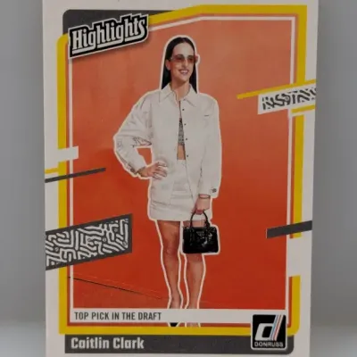 Sale Photo Thumbnail #736: Donruss Caitlin Clark "Highlights - Top Pick in the Draft" basketball trading card.