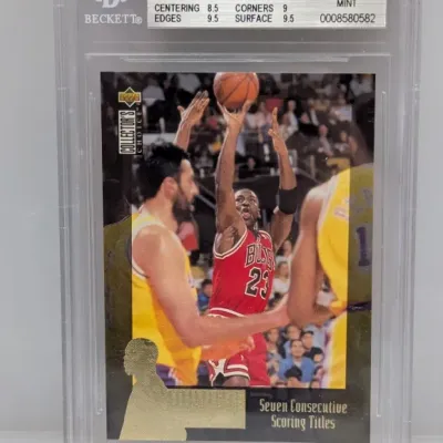 Sale Photo Thumbnail #49: Beckett-graded BGS Mint 9 copy of 1995-96 Upper Deck Collector's Choice Jordan Collection #JC9 Michael Jordan basketball card.