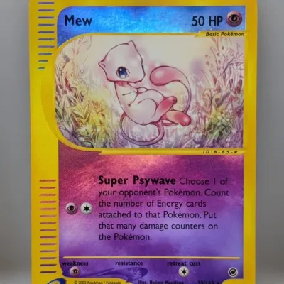Sale Photo Thumbnail #200: 2002 Pokémon Expedition Mew reverse foil trading card (#55/165) featuring illustration by Hajime Kusajima.