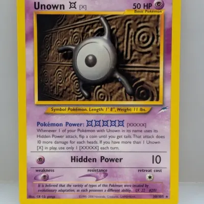 Sale Photo Thumbnail #566: Unown X Pokémon trading card from the Neo Destiny expansion set, released in 2002.