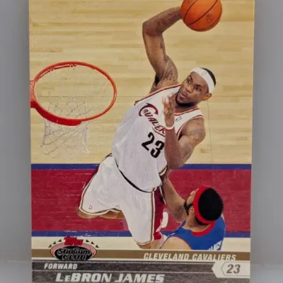 Sale Photo Thumbnail #44: 2008-09 Topps Stadium Club LeBron James Cleveland Cavaliers basketball card #23, featuring an iconic photo of James dunking over Rasheed Wallace.
