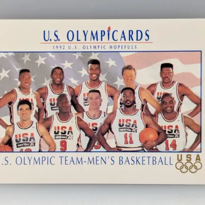 Sale Photo Thumbnail #432: 1992 U.S. Olympicards trading card featuring the U.S. Men's Basketball 'Dream Team'.