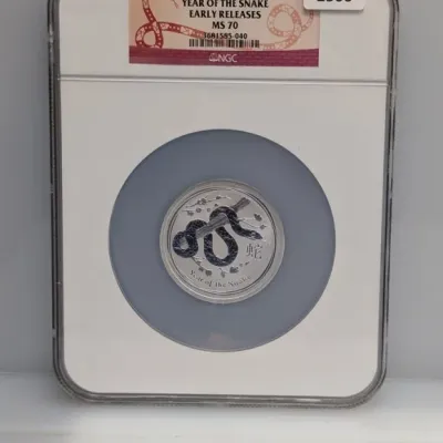 Sale Photo Thumbnail #991: 2013-P Australia $2 Year of the Snake silver coin, graded NGC MS 70 Early Releases.