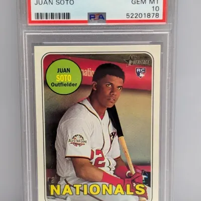 Sale Photo Thumbnail #22: 2018 Topps Heritage Juan Soto rookie card #502, graded PSA Gem Mint 10.