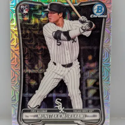 Sale Photo Thumbnail #301: Bowman Chrome Munetaka Murakami rookie baseball card with a mosaic refractor finish, shown in excellent condition.