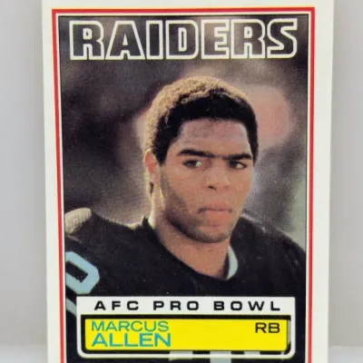 Sale Photo Thumbnail #579: 1986 Topps Marcus Allen AFC Pro Bowl trading card #155 featuring the Los Angeles Raiders running back.