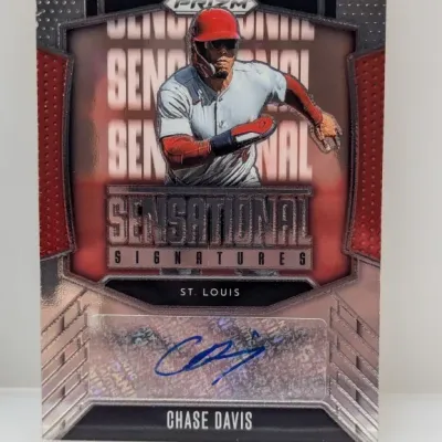 Sale Photo Thumbnail #428: Panini Prizm Sensational Signatures Chase Davis autographed baseball trading card.