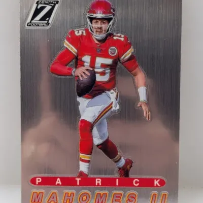 Sale Photo Thumbnail #919: Panini Zenith Football Patrick Mahomes II trading card featuring a metallic brushed background finish.