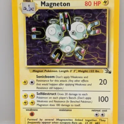 Sale Photo Thumbnail #226: 1999 Pokémon Fossil set holo Magneton card (11/62), featuring artwork by Ken Sugimori.