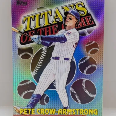 Sale Photo Thumbnail #704: 2024 Topps 'Titans of the Game' Pete Crow-Armstrong holographic baseball trading card in excellent condition.