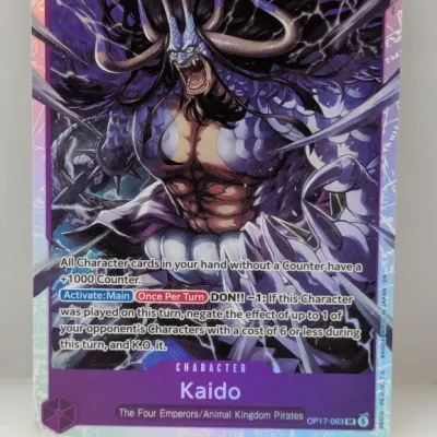 Sale Photo Thumbnail #820: One Piece Card Game Kaido super rare character card (OP17-063 SR), featuring full-art foil illustration.