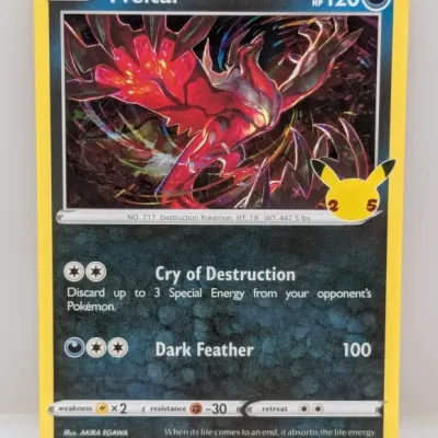 Sale Photo Thumbnail #731: 2021 Pokémon Celebrations 25th Anniversary Yveltal holofoil trading card (#019/025), illustrated by Akira Egawa.