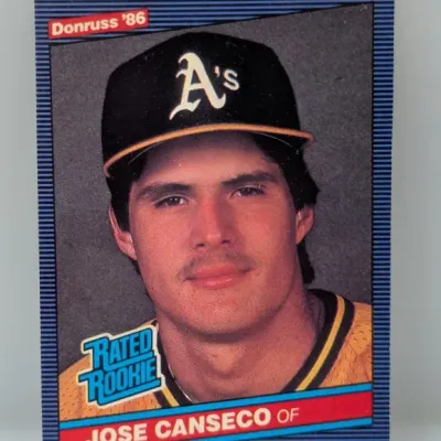 Sale Photo Thumbnail #358: 1986 Donruss Rated Rookie Jose Canseco baseball card #39, featuring the Oakland Athletics outfielder.