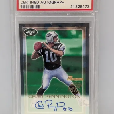 Sale Photo Thumbnail #246: 2000 Bowman Chad Pennington certified autograph trading card #CP, graded PSA NM 7.